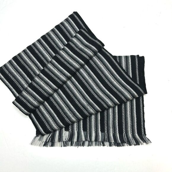 Amicale Men’s Wool Scarf Black Gray Striped 10,5x68 inches - Picture 3 of 7